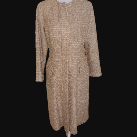 Oscar de la Renta Metallic Tweed Zip Long Coat Made in USA Elegant Chic size 10 - Picture 1 of 16